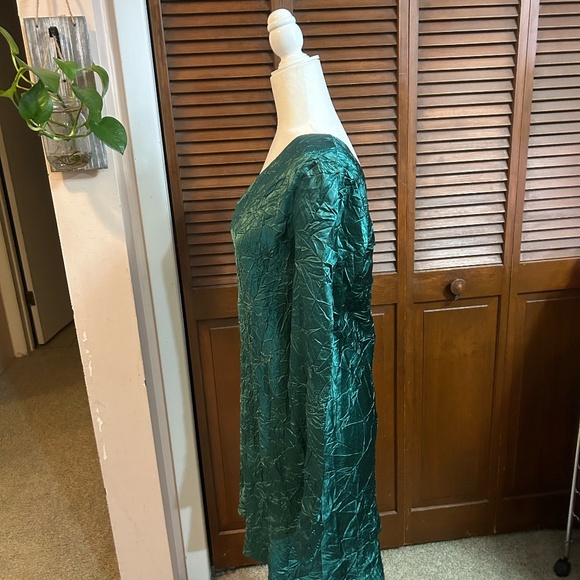 Free People Third Form Running Water Crinkle Satin Dress in Emerald - Picture 3 of 10